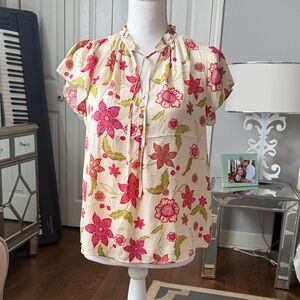 Maison D' Amelie - Chic Floral Blouse in Pink & Green  XS NWT